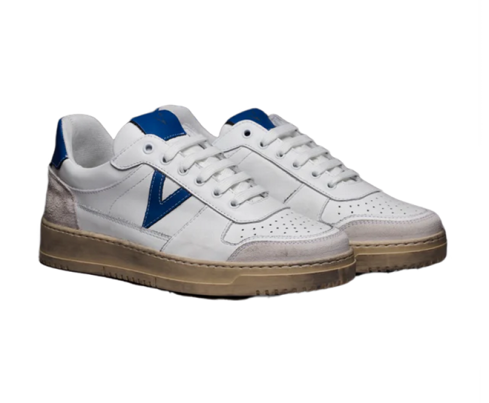 COLLEGE - White sneakers with royal blue back and insert