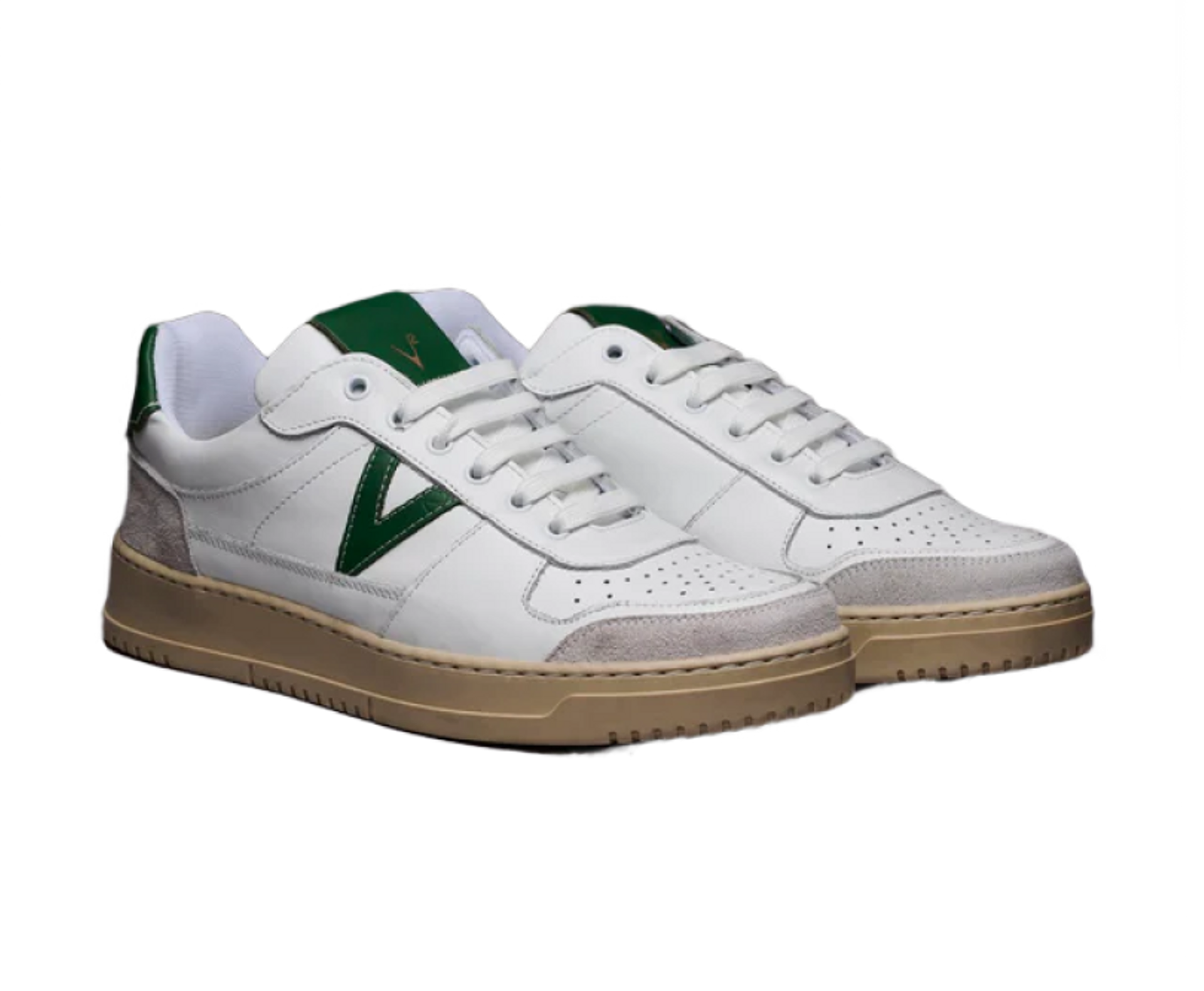 COLLEGE - White sneakers with green back and insert